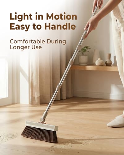 INDCAN Broom and Dustpan Set for Home, 54 Inch Long Handle Upright Broom, Rotatable Broom Head with Magnetic Mount & Self-Cleaning Teeth Comb, Indoor Floor Sweeping Set (Santra Pro) - Sandstone Beige - color: Sandstone Beige