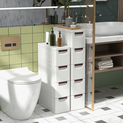 LOKO 4-Drawer Narrow Storage Cabinet, Slim Rolling Cart, Mobile Plastic Cart Container with Pull Handles, Built-in Wheels, for Living Room, Kitchen, Bathroom, Office (7.5"x16.5"x29.5" (4 Drawer)) - size: 7.5"x16.5"x29.5" (4 Drawer)