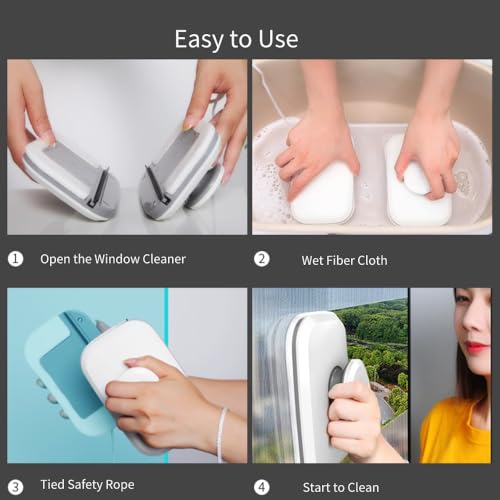Cocoarm Magnetic Cleaner Tool, Adjustable Double Sided Window Cleaner Glass Wiper with Anti Falling Rope for Home Use, High Rise, Car Window (Glass Thickness 3-10mm)