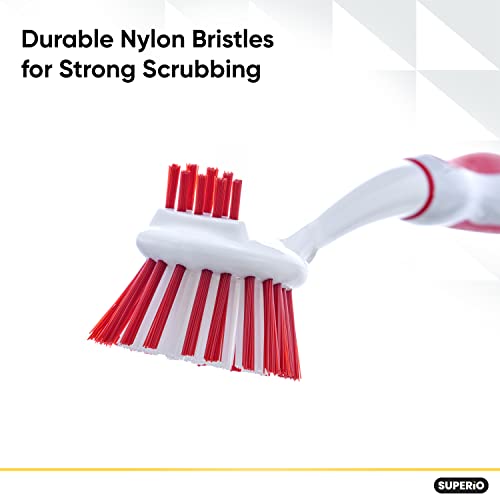Superio Fruit and Vegetable Scrub Brush with Long Handle - Dish Cleaning Brush, Double Sided Scrubber, Non Scratch Kitchen Scrub Brush for Fruits/Potatoes/Veggies, Sinks, Bath (2, Red) - color: Red