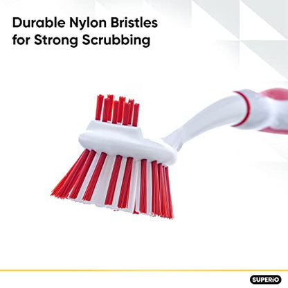 Superio Fruit and Vegetable Scrub Brush with Long Handle - Dish Cleaning Brush, Double Sided Scrubber, Non Scratch Kitchen Scrub Brush for Fruits/Potatoes/Veggies, Sinks, Bath (2, Red) - color: Red