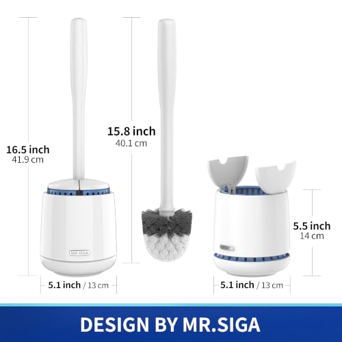 MR.SIGA Toilet Bowl Brush and Holder, Premium Quality, with Solid Handle and Durable Bristles for Bathroom Cleaning, White, 1 Pack - color: White, size: One Size