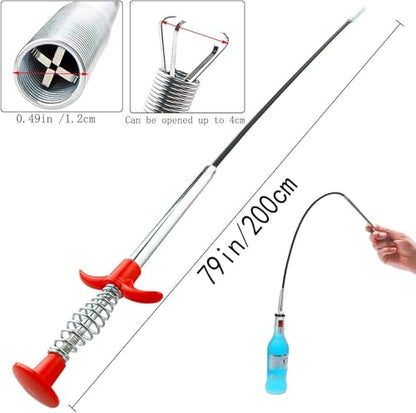 Drain Cleaning Tool Set, 79" Extra-Long Drain Clog Remover, (6pcs) 25" Hair Drain Snakes, (2pcs) 25" Cleaning Brushes for Sink, Tub, Toilet & Sewer, (9-Pieces Tool Set)