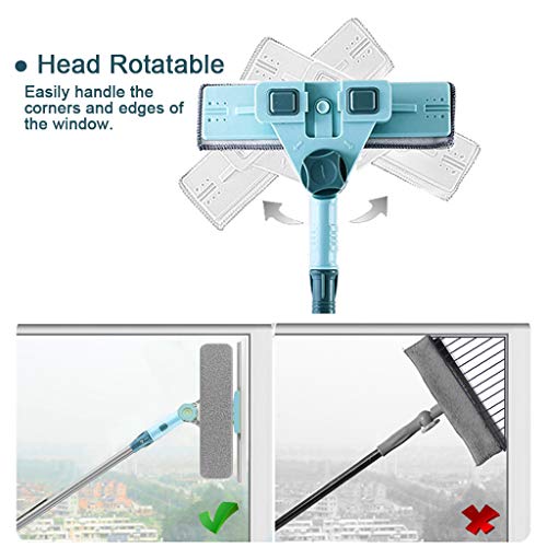 3 in 1 U Shaped Window Cleaning Tool Kit, 4 Piece Set, Blue, Double Sided, Plastic Blade, 22 inches, 131.7 cm, Aluminum Handle, Cleaning Squeegees