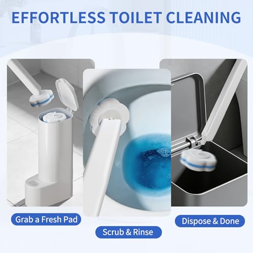 Wazzio 2 Pack Disposable Toilet Brush with Holder Set, 104 Count Toilet Wand Refills, Extended Handle Toilet Bowl Cleaner Brush for Bathroom and Bathtub Deep Cleaning