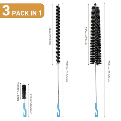 Dryer Lint Cleaner Kit, 3Pcs Nylon Bristle Brush, Flexible Stainless Steel Handle, for Cleaning Vent Trap & Refrigerator Coil