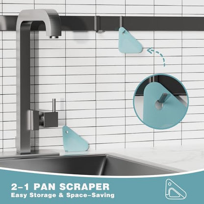 Food Scraper, 2-in-1 Pot and Pan Dish Scraper, Nylon and Silicone, Kitchen Scraper Tools for Cast Iron Skillets, Cookware, Dishes, Pans and Pots, Heat Resistant, Set of 3, Blue - color: All Blue