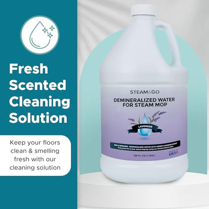 Steam & Go Demineralized Water for Steam Mop – Lavender Scent, 128 Fl Oz | Scented Floor Cleaner Solution, Ready-to-Use, Compatible with Any Steam Cleaner - size: 1 gallon
