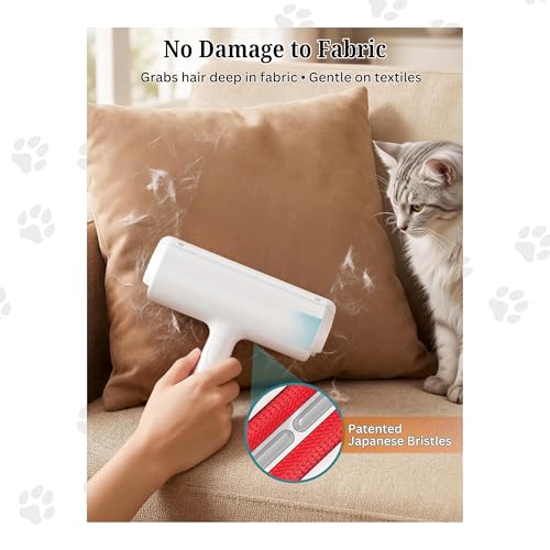 Reusable Pet Hair Remover Roller - Dog and Cat Hair on Couch, Bedding, Car, Rugs & Furniture - Portable and Eco-Friendly (White/Red) - color: White/Red