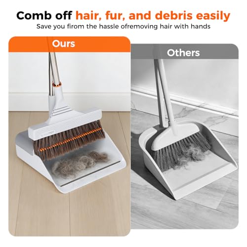 Broom and Dustpan Set with Adjustable Handle, Upright Design, Built-in Comb Teeth, Mint Green, for Home Office Hardwood Floors Pet Hair (Silver/Gray) - color: Silver/Gray
