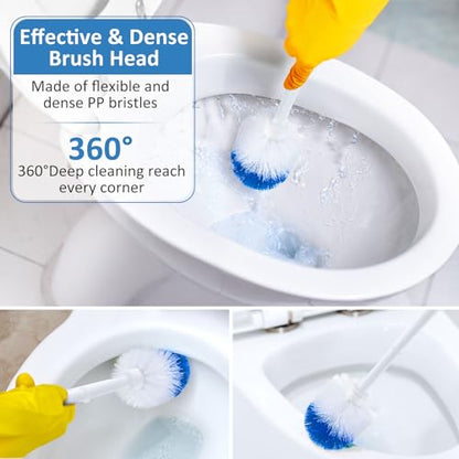 Tioncy 6 Pack Toilet Brush with Holder, 14.96 Inch Toilet Bowl Brush Set, Stiff Bristles Scrubber for Deep Cleaning, Base Caddy, Bathroom Cleaning Supplies (Blue,White) - color: White and Blue