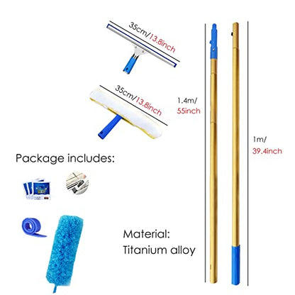 Window Washing Kit with Extendable Pole, Professional Window Cleaning Tool & Squeegee, Ideal for Hotels & Homes, 2.4m/94.5in Long for Easy Reach - size: Length 2.4m/94.5inch/7.9ft