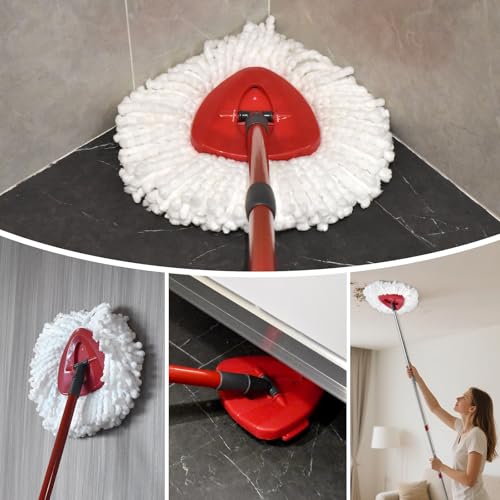 Mop Handle for Ocedar,Spin Mop Replacement Head Base Compatible with O Cedar,4-Section Spin Mop Handles and Base for EasyWring Spin Mop - color: RED-2