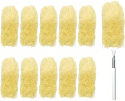 Heavy Duty Duster Refills, Disposable Dusters Kit for Cleaning Dusting Furniture Blind Ceiling Fan, Multi Surface 360 Feather Duster(10)+3FT Extended Handle（1） (Yellow) - color: Yellow