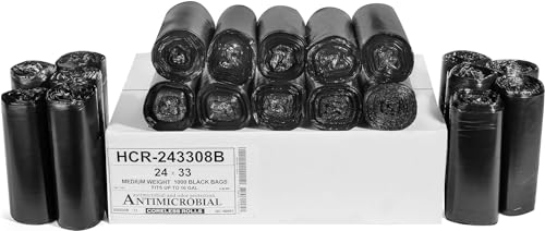 Aluf Plastics High Density Trash Bags, 16 Gallon, 1000 Count, 8 Micron (eq), 24" x 33", Black, for Bathroom, Office, Industrial, Commercial, Janitorial, Municipal, Recycling - color: Black, style: 12-16 Gal, 8 Micron Equiv, 1000 Count