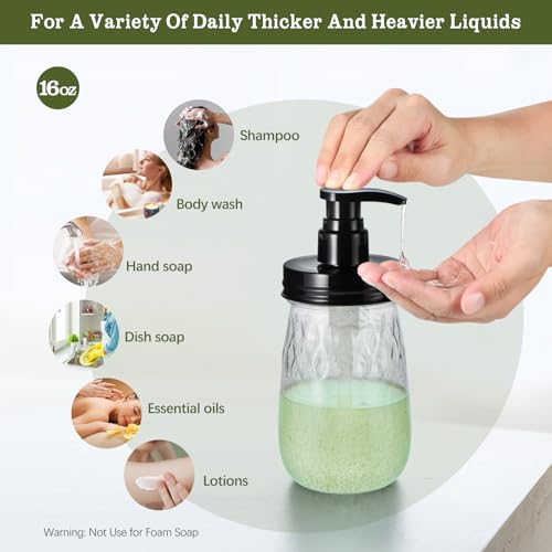 Amolliar Plastic Soap Dispenser with Pump Lid, 16 Oz Refillable Bathroom Hand Dish Soap Dispenser Set, Clear Kitchen Liquid Dispenser with Cute Lables for Farmhouse Shower (1 Pack, Black) - color: Clear Bottle + Black Pump