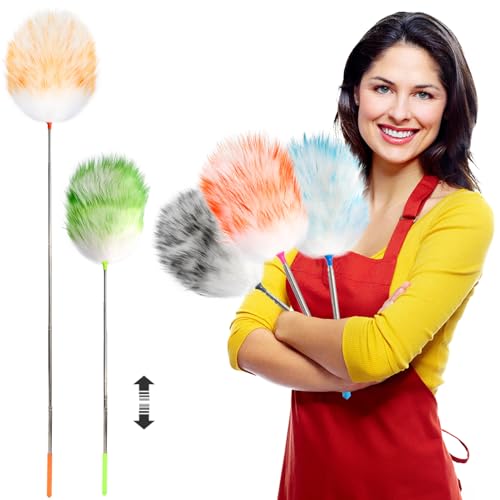 5PCS Extendable Lambswool Duster with 35-55 Inch Adjustable Aluminum Handle,Feather Duster Static Electricity Dust Adsorption, Reusable Cleaning Tool for Home, Car, Office, Ceiling, Furniture