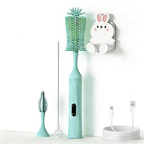 Rechargeable Electric Bottle Brush with 2 Speeds Powerful Automatic Bottle Cleaner,BPA-Free Silicone Spinning Design, Wall Mount & Straw Cleaner,Suitable for Baby Bottles & Kitchen (Alan+Alan) - color: Alan+alan