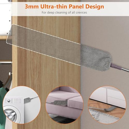 Retractable Gap Dust Cleaner Brush with Long Handle (30 to 100 inches), Cleaning Tools with 2 Microfiber Dusting Cloths, Extendable Duster for Cleaning Under Refrigerator Sofa Couch Bed Furniture