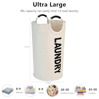 A large 90 liter laundry basket that can be folded for easy carrying. Suitable for bathrooms, laundry rooms, and travel (beige) - color: beige