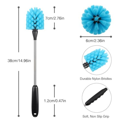 Bottle Brush,15-inch Long, Bottle Brush Cleaner, Bottle Scrubber, Kitchen Scrub Brush Suitable for Water Bottles, Cups, Glasses, Baby Bottles, Wine Glasses, (1, Blue) - color: Blue
