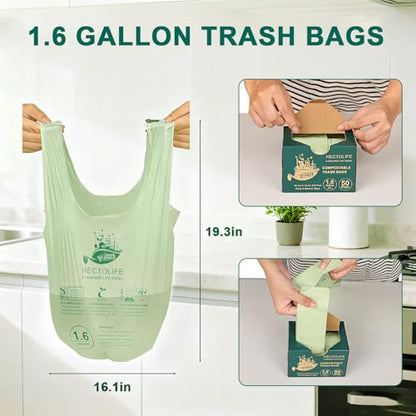 HECTOLIFE 1.6 Gallon 100 Count,Compostable Bags Handle Tie,Tear Resistant Kitchen Food Scrap Waste Bag, ASTM D6400, US BPI and Europe OK Compost Home Certified - style: 1.6 Gal (100 Count)