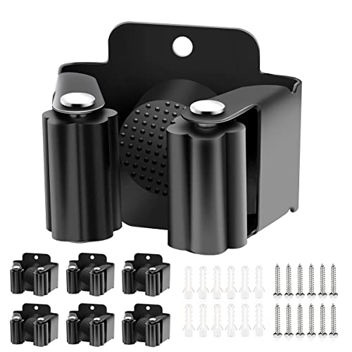 Verdenu 6 Pack Broom Holder, Stainless Steel Command Broom Holder with Screws, Garden Tool Rack for Kitchen, Home, Bathroom, Garage Storage, Black - color: Black, size: 6 Pack