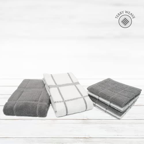 100% Cotton Terry Dish Cloth & Dish Towel, 6 Pack, Super Soft and Absorbent Kitchen Towels, Perfect for Kitchen Cleaning and Dish Washing (Grey (DT and DC Combo)) - color: Grey (Dt and DC Combo)