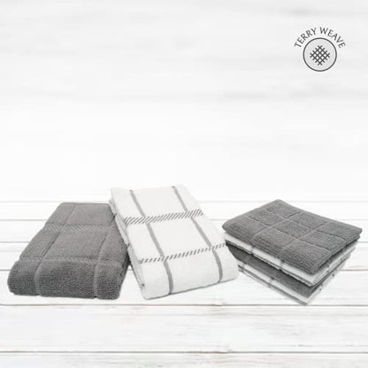 100% Cotton Terry Dish Cloth & Dish Towel, 6 Pack, Super Soft and Absorbent Kitchen Towels, Perfect for Kitchen Cleaning and Dish Washing (Grey (DT and DC Combo)) - color: Grey (Dt and DC Combo)