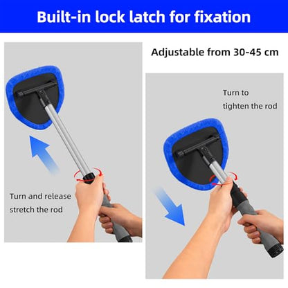 Windshield Cleaner Tool with Extendable Aluminum Handle (Up to 19.7"), Streak-Free Auto Glass Cleaning Kit with 4 Thick Microfiber Pads & Spray Bottle, Inside Window Defogger Accessories - color: Blue