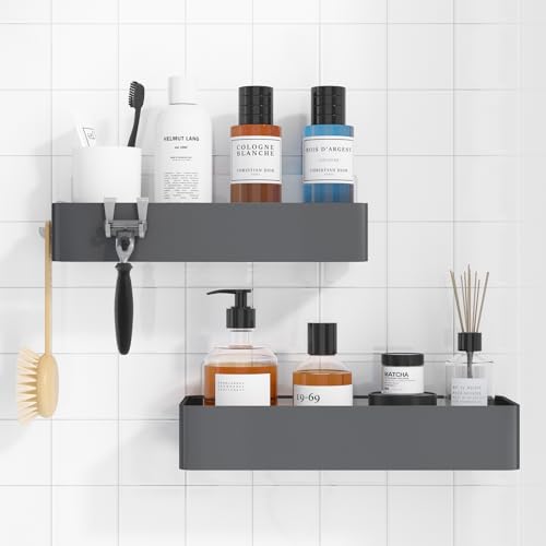 Kitsure Shower Caddy - 2 Pack Adhesive Shower Organizer, Rustproof Metal Shelves, No-Drill Bathroom Organizers and Storage, Grey, Large - color: Dark Grey, size: Large