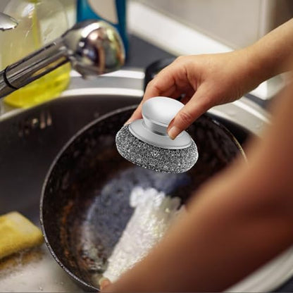 Stainless Steel Wool Scrubber with 2 Replacement Pads - Clean Metal Pans, Pots, Grills & More - color: 4pcs