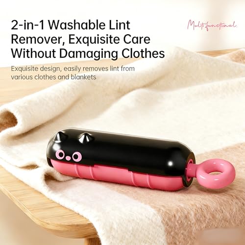 Reusable Mini Travel Lint-Roller, Extra Sticky Washable Lint Rollers for Pet Hair, Portable Lint-Remover for Clothes, Pet Hair Remover Sofa Carpet Car Purse Household (Black Pink Cat) - color: Black Pink Cat
