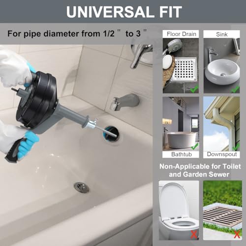 Drain Auger, Clog Remover with Drill Adapter, 25 Feet Flexible Plumbing Snake Use Manually or Powered(Gray) - color: Gray
