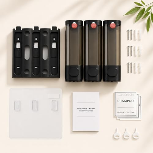Shampoo and Conditioner Dispenser,Shower Soap Dispenser 3 Chamber No Drill Wall-Mounted Shampoo Dispenser for Shower Wall Mounted Shower Dispenser for Bathroom Hotel Large Capacity,Black - color: Black 3 Chamber