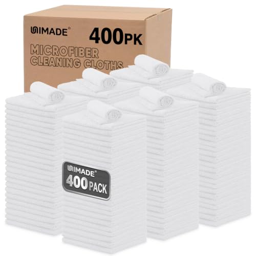 UNIMADE Shop Towels, 400 Pack Commercial Grade Work Rags Microfiber Towels for Cars Cleaning Rags Bulk Detailing Cloth for Automotive Bar Mechanic Restaurant Garage Housekeeping, 11.5"x 11.5", White - color: White, size: 400PK