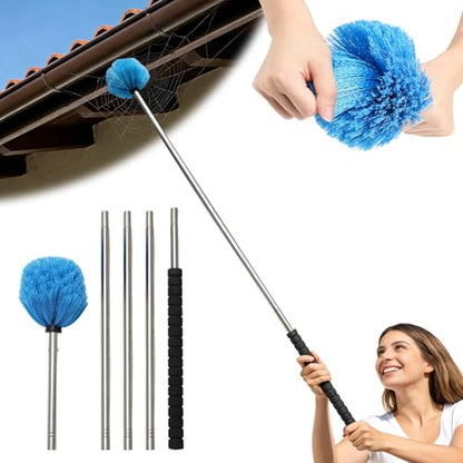Cobweb Duster Brush with Extension Pole, Lightweight 5ft Long Spider Web Cobwebs Ceiling Fan Dust Cleaning Brush Kit with Washable Head,for Ceiling Fan, Furniture, Eaves,Vent, Roof House Cleaning - size: 5FT
