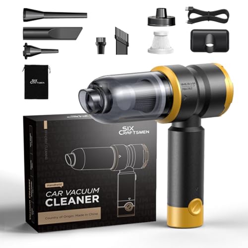 Handheld Car Vacuum Cleaner, 4-in-1 Cordless Rechargeable Mini Vacuum with Air Duster – Quickly Clean Crumbs, Pet Hair & Crevices in Car, Office, Home. Ideal for Commuters & Office Workers (Gold) - color: Gold