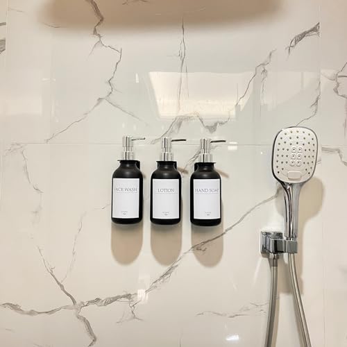 Shampoo Dispenser for Shower Wall, Shampoo and Conditioner Dispenser with 16 Waterproof Labels, No Drill Shower Soap Dispenser Bathroom, Shower Soap Dispenser Wall Mounted,17oz, 3 Pack, Silver Black - color: 1-black Bottle + Silver Pump