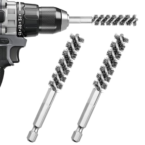 2-Pack Stainless Steel Bore Brush Set with 1/4" Hex Shank Twisted Wire Bristles, Electric Drill Attachments Wire Brush for Rust and Tube Cleaning, Also Work as Golf Shaft Ferrules Cleaner Tool