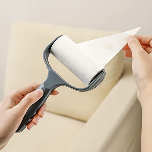 Flat Sticky Lint Roller for Couch Desk Chair Dog/Cat Bed Balliard Table Lint Roller for Pet Hair Lint Remover T Shape Handle with 4 Refill Rolls (Navy Black) - color: Navy Black T Handle