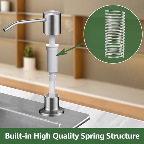Dish Soap Dispenser for Kitchen Sink, Built in Sink Soap Dispenser Brushed Nickel, Countertop Soap Dispenser Stainless Steel Pump with 47" Extension Tube kit, No Need to Fill Little Bottle Again - color: Brushed Nickel