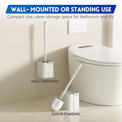Y-in Hand Toilet Bowl Brush and Holder Set, Compact Toilet Scrubber Brush for RV and Bathroom Cleaning, Durable Classic 360°PP Bristle, Drip-Proof, Wall Mountable.（White） - color: White Classic