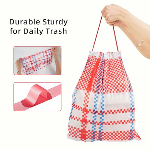 4 Gallon Trash Bags, Small Garbage Bags with Drawstring and Printed Striped Design, Tear-Free, Leakproof & Durable Small Trash Bags for Bathroom, Office, 50 Count - style: 4 Gallon Striped Trash Bags - 50 Counts