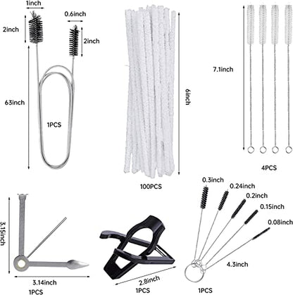 Pipe Cleaners Tool Set for Pipe Smoking,100 Pcs Bristle Pipe Cleaners,1Pcs 3-in-1 Pipe Tamper Reamer Tool,1Pcs Flexible Long Pipe Cleaners Brush,1Pcs Mini Nylon Brush Set,4Pcs Straw Cleaning Brushes