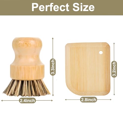 Bamboo Cast Iron Brush, Bamboo Pot Scraper, Kitchen Cleaning Tools for Cast Iron Skillets, Cookware, Dishes, Pans and Pots