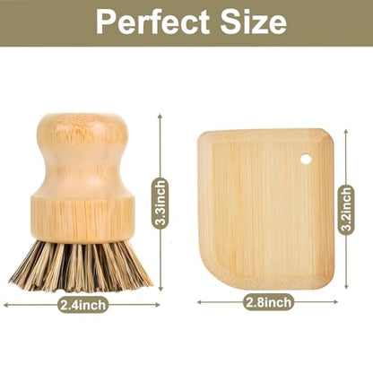 Bamboo Cast Iron Brush, Bamboo Pot Scraper, Kitchen Cleaning Tools for Cast Iron Skillets, Cookware, Dishes, Pans and Pots