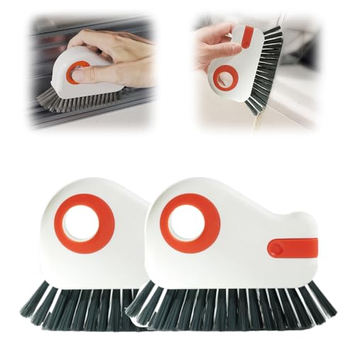 2 in 1 Groove Cleaning Brush, 2025 New Window Track Cleaning Tools, Multifunction Hard Bristle Cleaning Brush with Hidden Scraper for Sliding Door Track, Window Sill, Window Seal (Orange-2Pcs) - color: Orange-2pcs