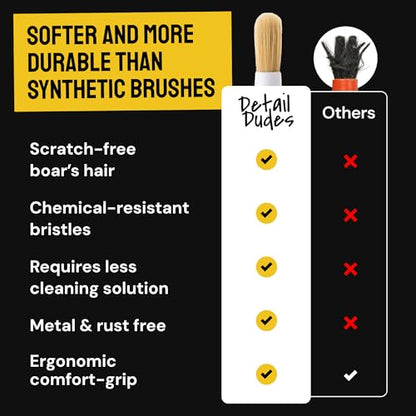 Car Detailing Brush Set 3-Pack - Soft Boar Hair Interior & Exterior Detailing Kit - Car Interior Cleaning Brushes for Leather, Piano Black Trim, Dashboards, Wheels and Engine Bay - Detail Dudes - size: 3 Pack(Starter)