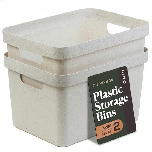 BINO | Plastic Storage Bins, 16 Liter - 2 Pack, Natural White | THE MODERN COLLECTION | Plastic Bins for Organization | Woven Storage Baskets for Organizing Pantry Shelf Organizer Basket Container Bin - color: Natural White, size: 16L | 2-Pack